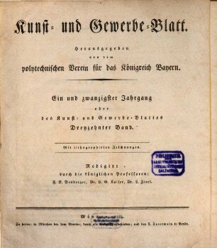Kunst- und Gewerbeblatt des Polytechnischen Vereins für das Königreich Bayern. 21 = Bd. 13. 1835