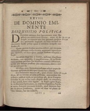 XXVIII. De Dominio Eminente Disquisitio Politica.