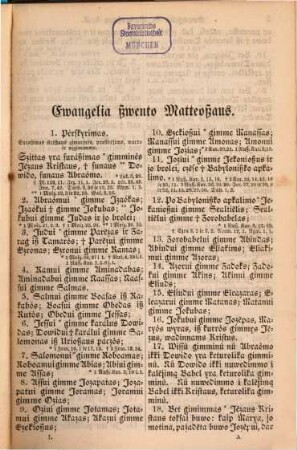 Naujas testamentas músû wießpatiês ir ißganytojo Jẽzaus Kristaus, i lietuwißka̧ję Kalbą ißwerstas : [Enthält als Beigabe:] [Biblia VT., Psalmi, lit.] Psalmai Dowido. (102 S.)