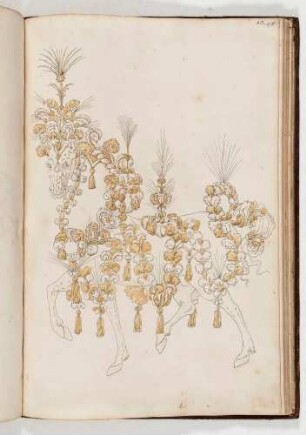Pferd mit Prachtreitzeug, in: Equestrium statuarum [...] formae [...] artificiosissime pictis, Bl. 85