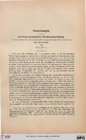 Ein Werk ganzheitlicher Wortkunstdarstellung : Franz Schultz: Klassik und Romantik der Deutschen; eine Beschreibung