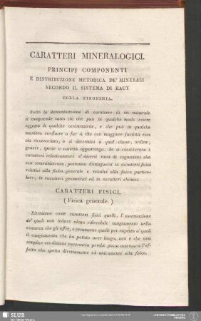 Caratteri Mineralogici. Principi Componenti E Distribuzione Metodica De' Minerali Secondo Il Sistema Di Hauy Colla Sinonimia