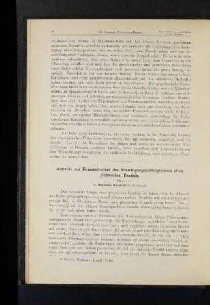 Apparat zur Demonstration des Schwingungsmittelpunktes eines physischen Pendels.