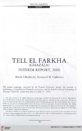 12: Tell el Farkha (Ghazala) : interim report, 2000
