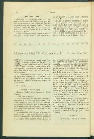 Opinión de Díaz Mendoza de un artista mexicano