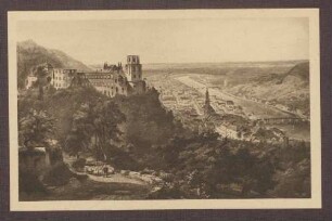 Postkarte mit dem Motiv des Heidelberger Schlosses von Pensionats-Kindern an die Großherzogin Luise; Bericht über einen Ausflug nach Heidelberg