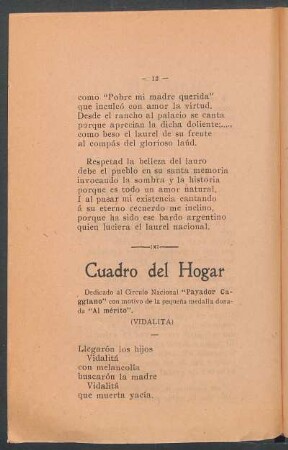 Cuadro del Hogar : (Vidalita)