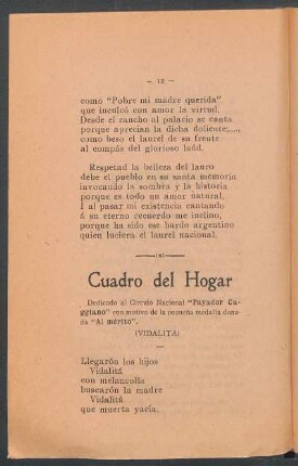 Cuadro del Hogar : (Vidalita)