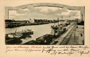 Postkartenalbum mit Motiven von Karlsruhe. "Gruß vom Rheinhafen. Karlsruhe"