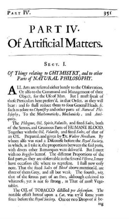 Sect. I. Of Things relating to Chymistry, and to other Parts of Natural Philosophy