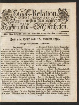 Das 121. Stück vom 10. October 1798 - DAs 130. Stück vom 31. October 1798