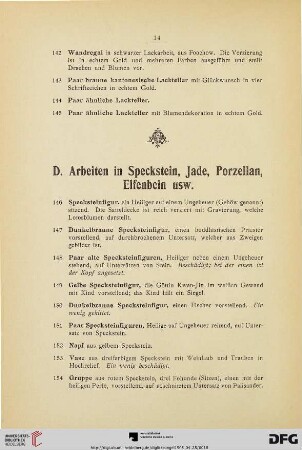 D. Arbeiten in Speckstein, Jade, Prozellan, Elfenbein usw. (Nr. 146-211)