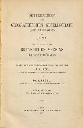 Mitteilungen der Geographischen Gesellschaft für Thüringen zu Jena : zugleich Organ des Botanischen Vereins für Gesamtthüringen. 9. 1891