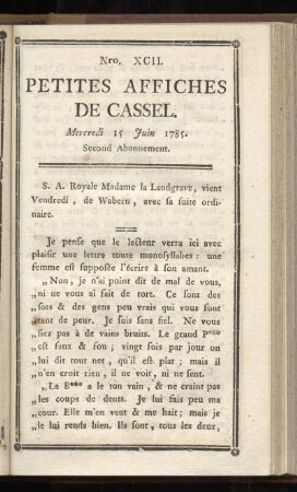 No XCII (Mercredi 15 Juin 1785)