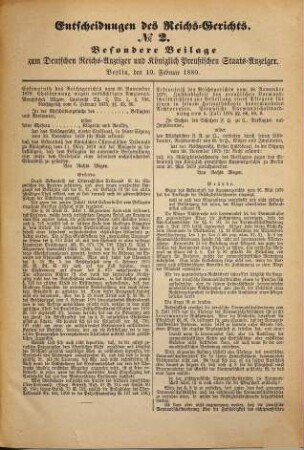 Entscheidungen des Reichsgerichts. 1880