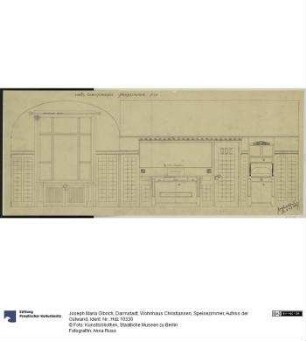 Darmstadt, Wohnhaus Christiansen, Speisezimmer, Aufriss der Ostwand