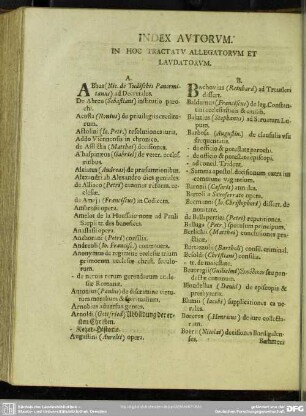 Index Autorum In Hoc Tractatu Allegatorum Et Laudatorum