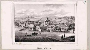 Ortsansicht von Niederschöna (Halsbrücke) nordöstlich von Freiberg, aus Sachsens Kirchen-Galerie von Hermann Schmidt, 1838, Bd. 2