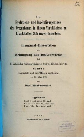 Die Evolutions- und Involutionsperiode des Organismus in ihrem Verhältnisse zu krankhaften Störungen desselben : Inaugural-Dissertation