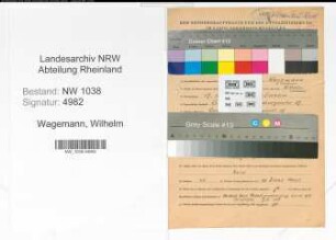 Entnazifizierung Wilhelm Wagemann , geb. 17.06.1910 (Arbeiter)
