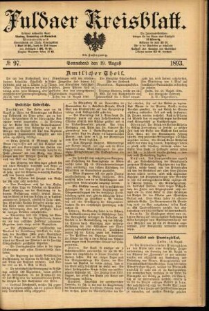 Erste Ausgabe vom Samstag, den 19. August 1893.