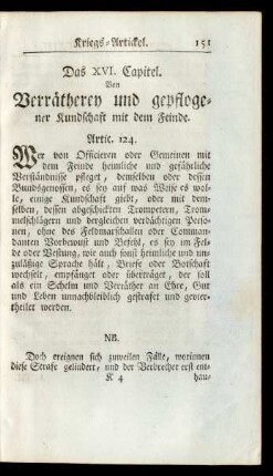 Das XVI. Capitel. Von Verrätherey und gepflogener Kundschaft mit dem Feinde