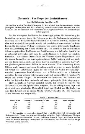 Nochmals: Zur Frage der Laufzeitkurven