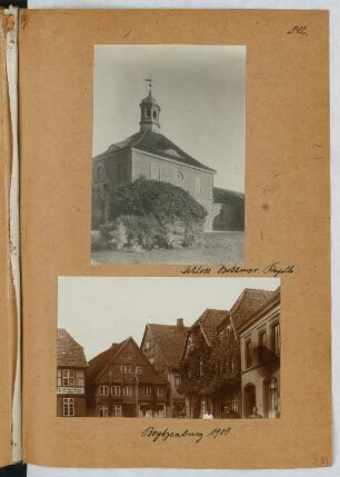 Schloss Bothmer, Klütz / Boizenburg: Ansicht Schlosskapelle, Ansicht Boizenburg (aus: Skizzen- und Fotoalbum 25)