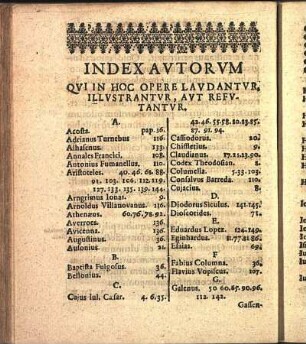 Index Avtorvm Qvi In Hoc Opere Lavdantvr, Illvstrantvr, Avt Refvtantvr.