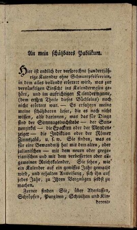 An mein schätzbares Publikum.