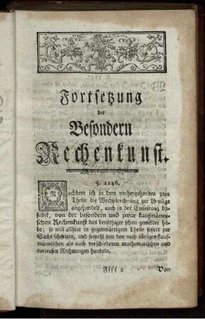 Fortsetzung der Besonderen Rechenkunst.