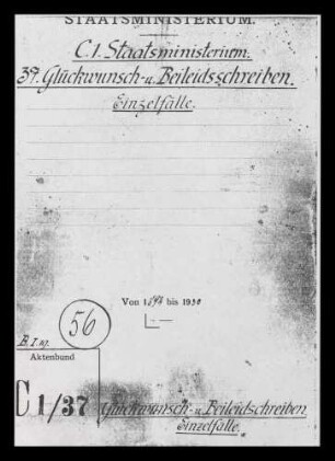 Glückwunsch- und Anerkennungsschreiben - ohne Weihnachts- und Neujahrswünsche -, Beileidschreiben, Nachrufe, Kranzspenden (Einzelfälle, Buchstabe A - H)