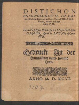 Distichon Chronologicum ...