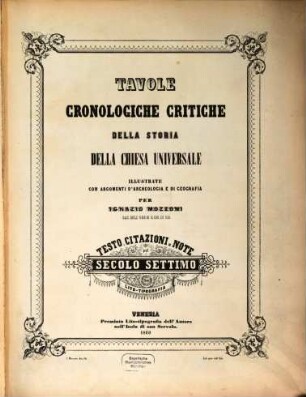 Tavole cronologiche critiche della storia della chiesa universale, VII. Testo, citazioni e note pel secolo settimo