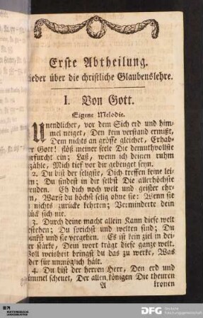 Erste Abtheilung. Lieder über die christliche Glaubenslehre.