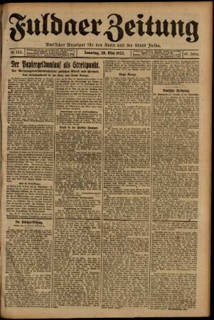Erste Ausgabe vom Sonntag, den 28. Mai 1922.