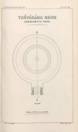 Plate XX. Thúpáráma Ruins. Sanghamita Thúpa. Plan