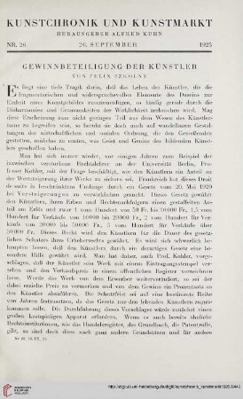 Neue Folge 35 = Jahrgang 59: Gewinnbeteiligung der Künstler