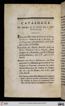 Catalogue des ouvrages qui se trouvent chez le même