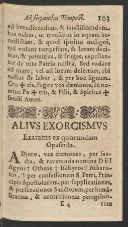 Alius Exorcismus Exaratus ex quorundam Opusculo.