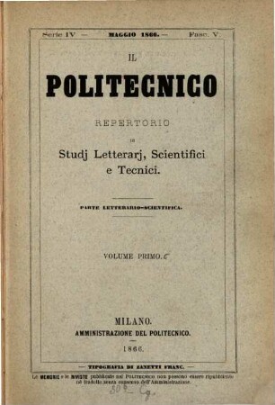 Il politecnico. Parte letterario scientifica. 1866 = Vol. 1,c