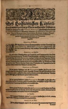 Abschied Aller ... des Keysl. Cammergericht zu Speyer Ordinarien und Extraordinarien Visitationen