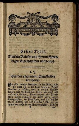 Erster Theil. Von den Briefen und ihren nothwendigen Eigenschaften überhaupt.