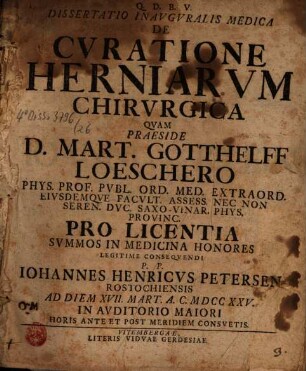 Diss. inaug. med. de curatione herniarum chirurgica