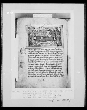 Ms 9916-17, Gregorius Magnus, Dialogi, fol. 58v: Tod des heiligen Benedikt