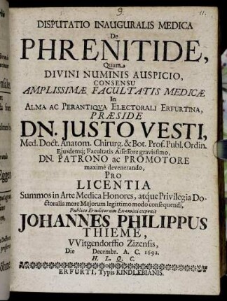 Disputatio Inauguralis Medica De Phrenitide
