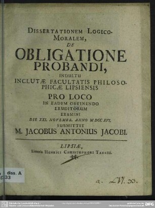Dissertationem Logico-Moralem, De Obligatione Probandi