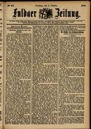 Zweite Ausgabe vom Samstag, den 06. Oktober 1888.