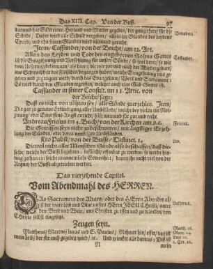 Das vierzehende Capitel. Vom Abendmahl des Herren.