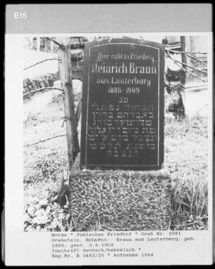 Grabstein des Heinrich Braun aus Lauterburg (gestorben 1909.09.03)